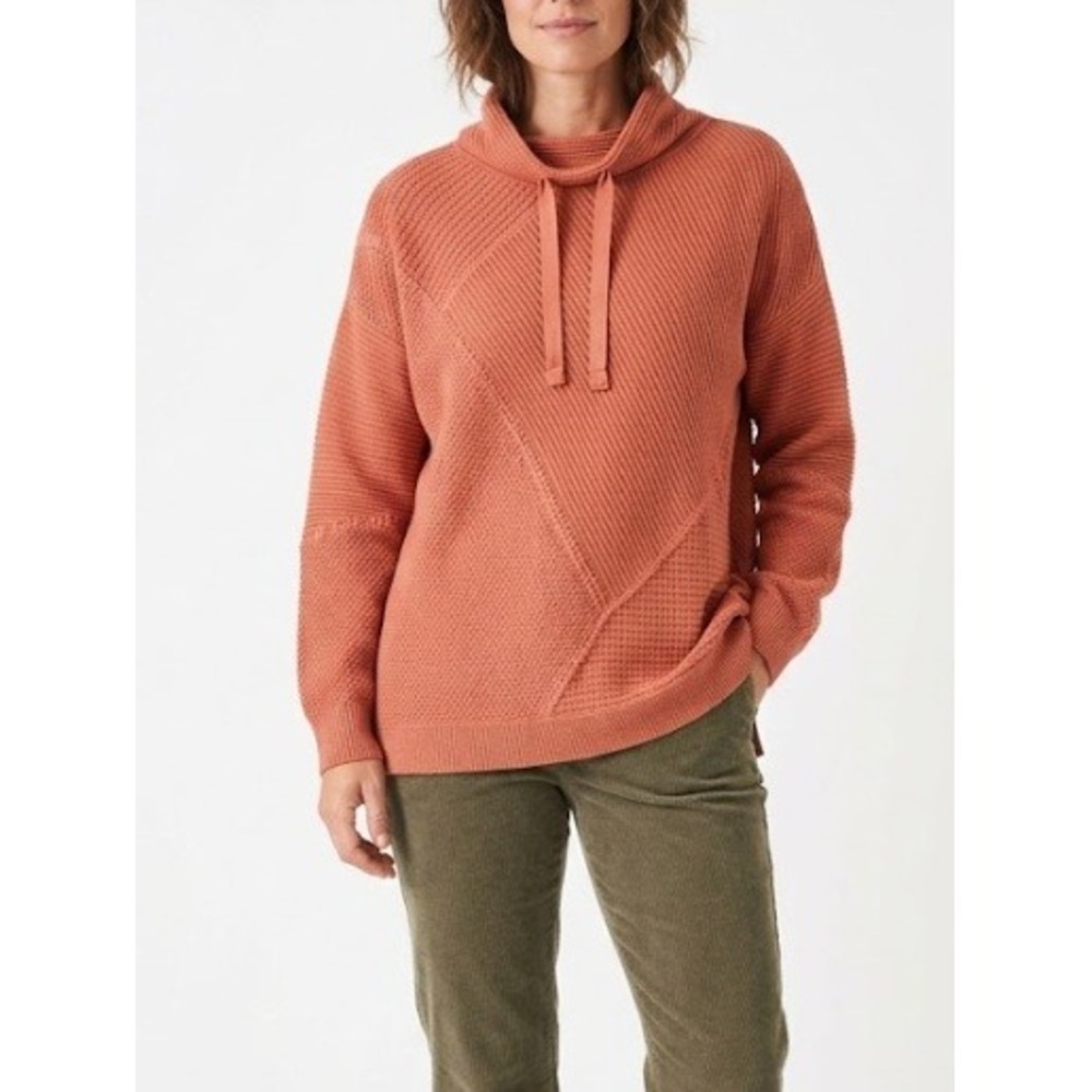 New Soft Surroundings Sweater XL Rust Orange Cowl Neck Mixed Stitch Cotton Fall